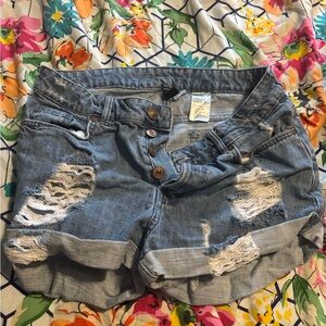 Divided Blue Distressed Jean Shorts